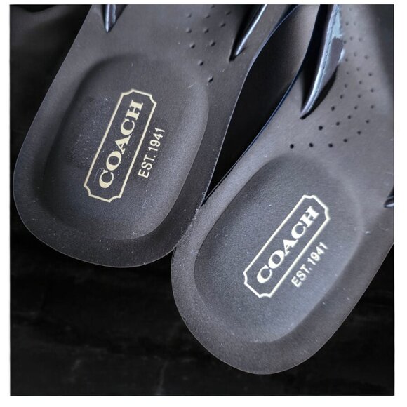 COACH ( 7 ) Women's Signature Platform Wedge Flip Flop Sandals Black/Beige - Picture 6 of 9